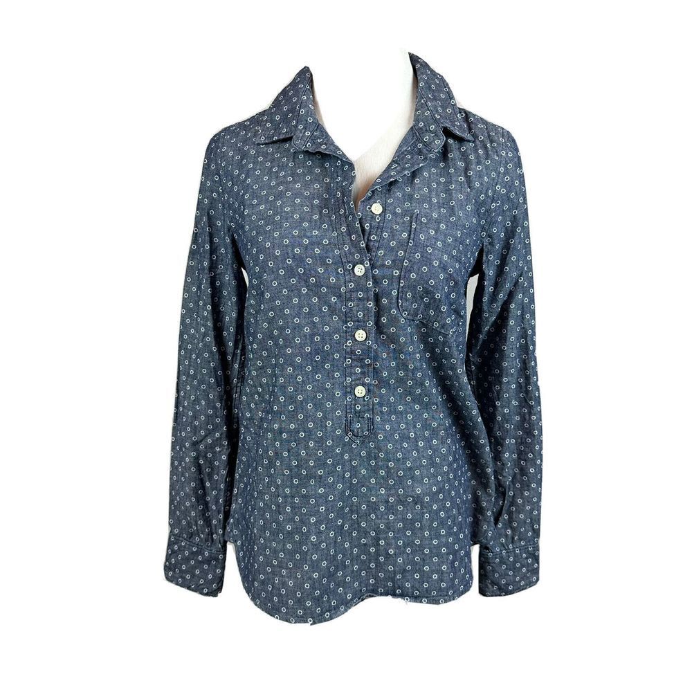J.Crew cotton denim chambray tunic dot blue size xs